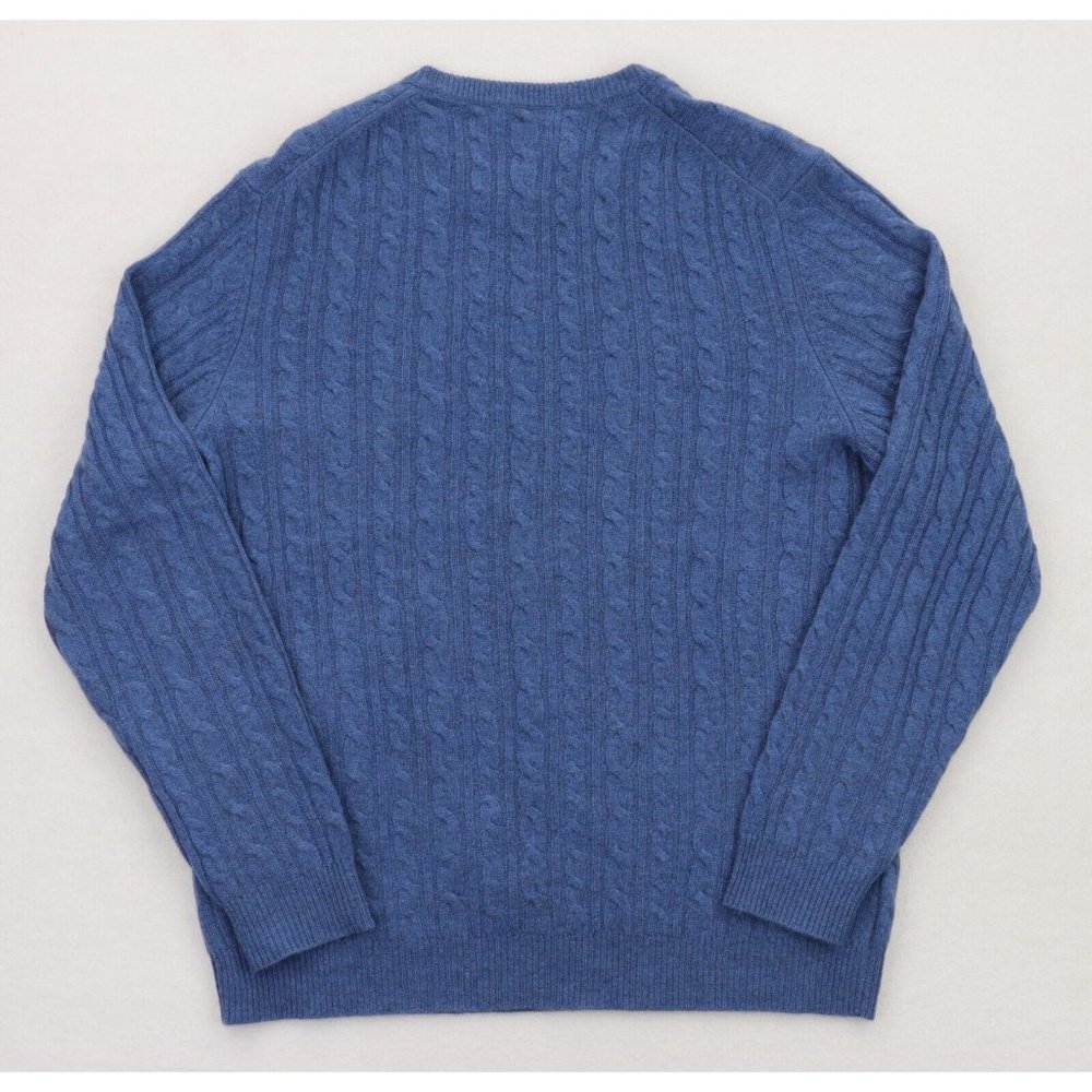 Club Room 100% Cashmere Sweater Men's XL Blue Crew Neck Cable Knit Pullover - Picture 2 of 4